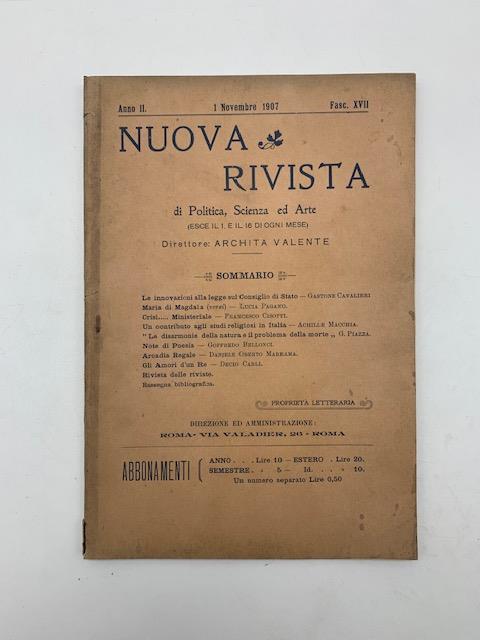 Nuova Rivista di Politica, Scienza ed Arte, anno II, 1 novembre 1907, fasc. XVII - copertina