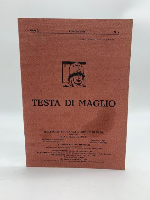 Testa di maglio. Battaglie giovanili d'arte e di fede dirette da Rina Sanguineti, n. 6, ottobre 1924 - copertina