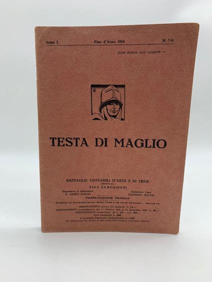 Testa di maglio. Battaglie giovanili d'arte e di fede dirette da Rina Sanguineti, n. 7-8 - copertina