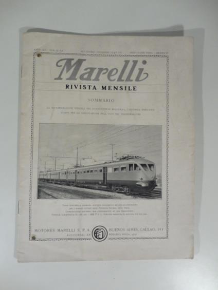 Marelli. Rivista mensile, num. 9-12, settembre-dicembre 1942. La motorizzazione singola nel cotonificio Bellora - copertina