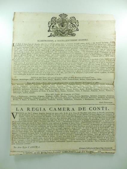 Illustrissimi & Eccellentissimi Signori. Le Madri di Santa Clara del Monastero della citta' di Chivasso possedono sovra il territorio di Caselle quattro artifici s sian battitori da carta.. - copertina