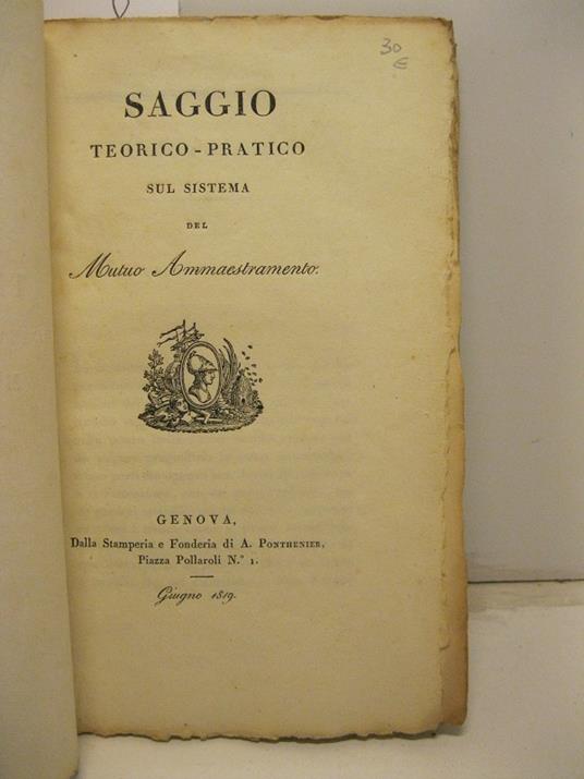 Saggio teorico-pratico sul sistema del mutuo ammaestramento - copertina