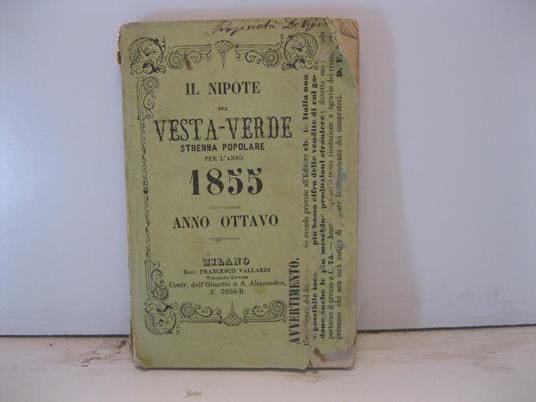 IL NIPOTE DEL VESTA-VERDE. STRENNA POPOLARE PER L'ANNO 1855. ANNO OTTAVO - copertina