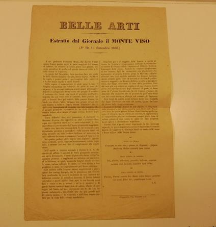 Belle Arti. Estratto dal Giornale il Monte Viso (no 70, 1o settembre 1866) - copertina