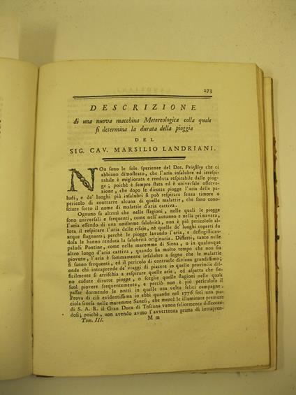 Descrizione di una nuova macchina meteorologica colla quale si determina la durata della pioggia SEGUE Transunto delle osservazioni del sig. Gio. Crist. Policarpo Erxleben sul raffreddamento de' corpi - copertina