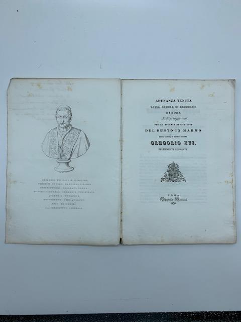 Adunanza tenuta dalla Camera di Commercio di Roma il di' 19 maggio 1836 per la solenne inaugurazione del busto in marmo della Santita' di nostro signore Gregorio XVI - copertina