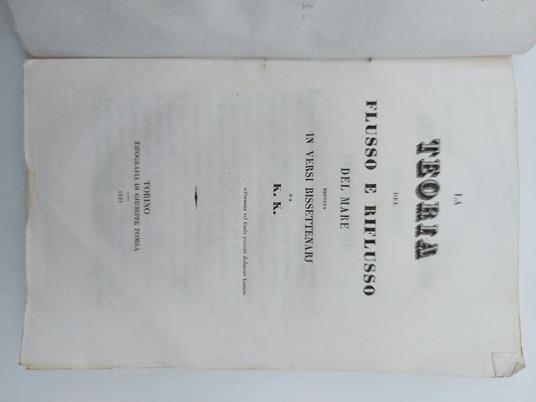 La teoria del flusso e riflusso del mare esposta in versi bisettenarj da K. K - copertina