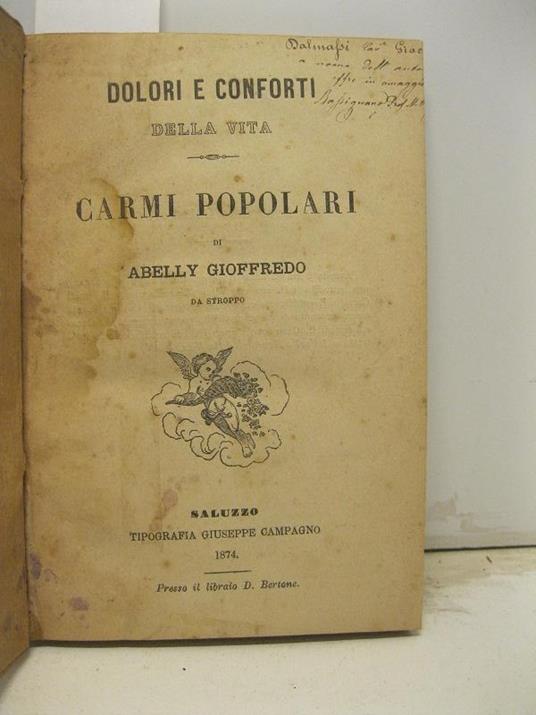 Dolori e conforti della vita. Carmi popolari di Abelly Gioffredo da Stroppo - copertina