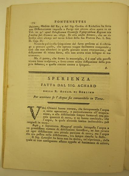 Sperienza fatta dal sig. Achard della R. Accad. di Berlino per accertare se l'acqua sia convertibile in terra - copertina