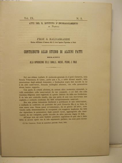 Contributo allo studio di alcuni fatti relativi alla riproduzione delle cavalle, vacche, pecore e troje - copertina