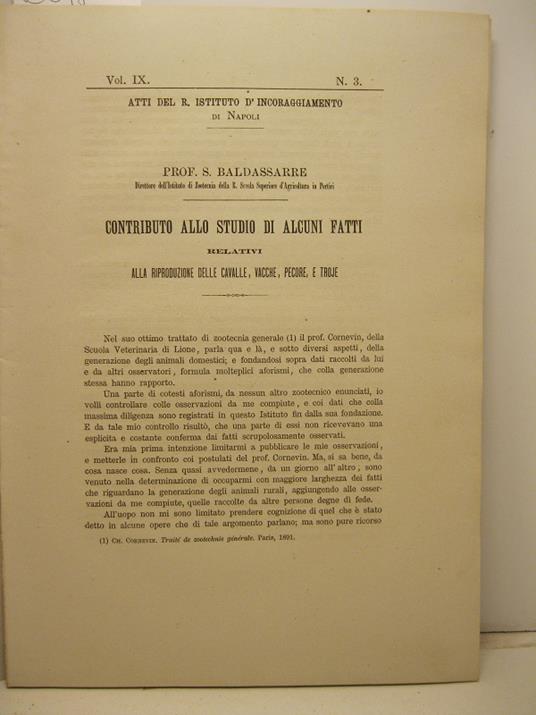 Contributo allo studio di alcuni fatti relativi alla riproduzione delle cavalle, vacche, pecore e troje - copertina