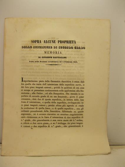 Sopra alcune proprieta' delle superficie di secondo grado. Memoria letta nella Sessione accademica de' 4 febbraio 1857 - copertina