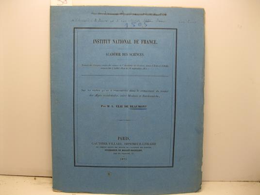 Sur les roches qu'on a recontre'es dans le creusement du tunnel des Alpes occidentales, entre Modane et Bardonne'che - copertina