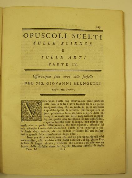 Osservazioni sulle uova delle farfalle del sig. Giovanni Bernouille - copertina