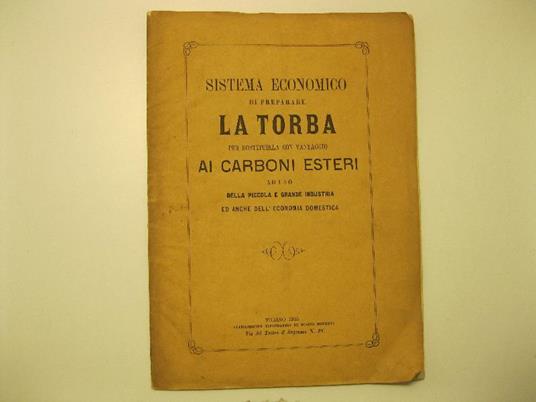 Sistema economico di preparare la torba per sostituirla con vantaggio ai carboni esteri ad uso della piccola e grande industria ed anche dell'economia domestica - copertina