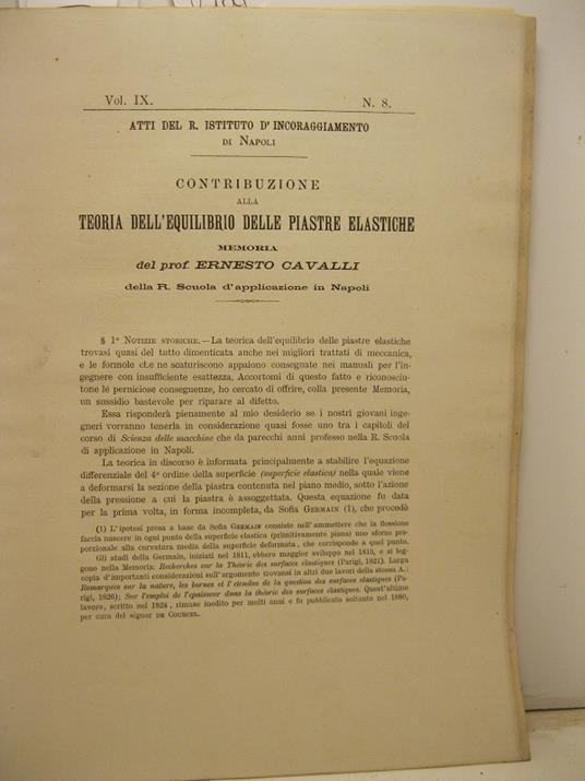 Contribuzione alla teoria dell'equilibrio delle piastre elastiche - copertina