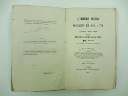 L' immense tresor des sciences et des arts ou le secrets de l'industrie devoile's contenant 840 recettes et proce'de's noveaux inedits 10o e'dition, revue, corrigee et considerablement augmentee - copertina