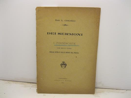 Dei sermoni di I. Pindemonte con breve cenno sulla vita e sulle opere del poeta - copertina