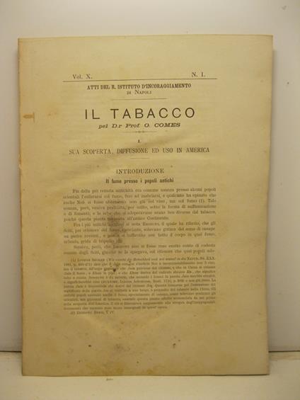 Il tabacco. Sua scoperta, diffusione ed uso in America - copertina