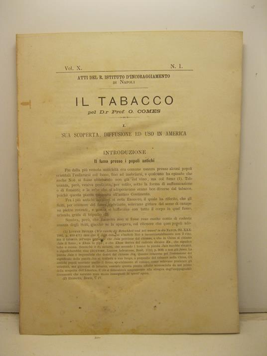 Il tabacco. Sua scoperta, diffusione ed uso in America - copertina