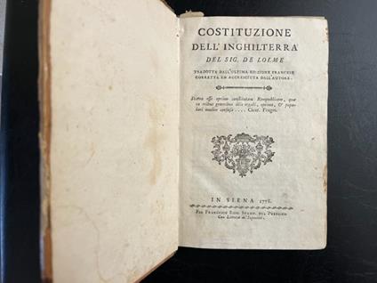 Costituzione dell'Inghilterra... tradotta dall'ultima edizione francese corretta ed accresciuta dall'autore - copertina