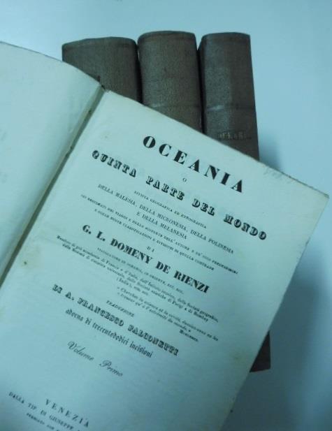 Oceania o quinta parte del mondo. Rivista geografica ed etnografica della Malesia, della Micronesia, della Polinesia e della Melanesia. Volume primo (-quarto). Traduzione di A. Francesco Falconetti adorna di trecentododici incisioni - copertina