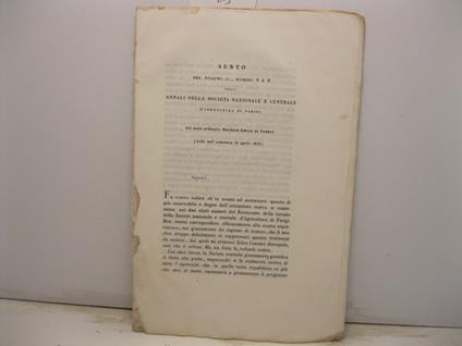 Sunto del volume II, numeri 4 e 6 degli Annali della Societa' nazionale e centrale d'agricoltura di Parigi - copertina