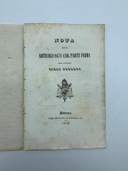 Nota sullo articolo 1678 Cod. parte prima - copertina