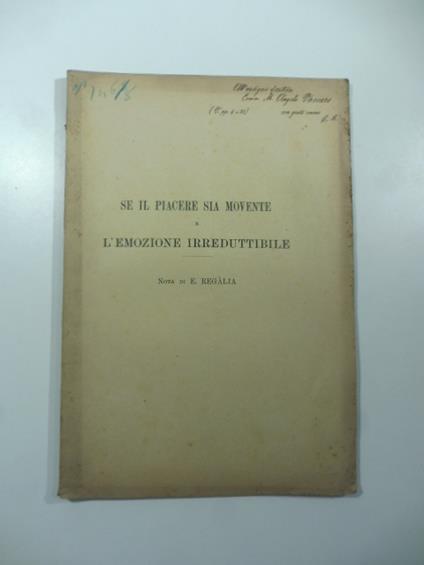 Se il piacere sia movente e l'emozione irreduttibile. Nota - copertina