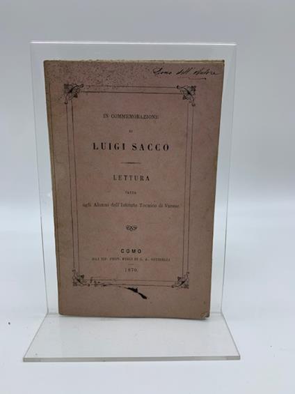 In commemorazione di Luigi Sacco. Lettura - copertina