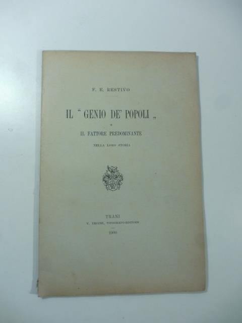 Il 'Genio de' popoli' e il fattore predominante nella loro storia - copertina