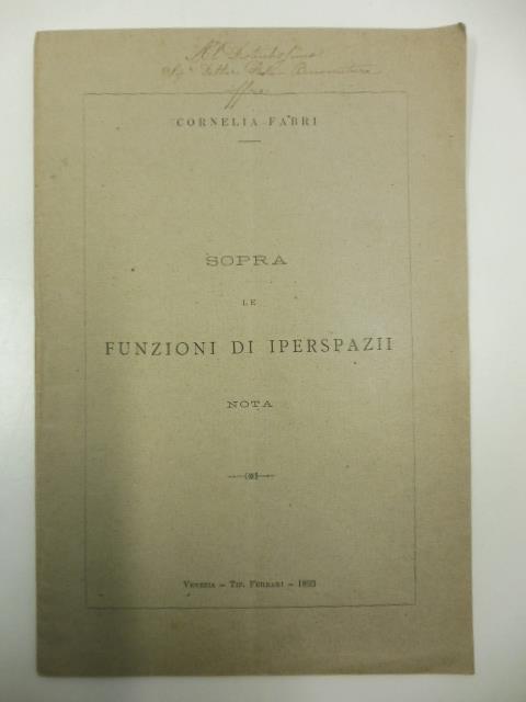 Sopra le funzioni di iperspazii. Nota - copertina