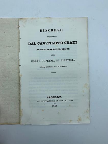 Discorso profferito dal Cav. Filippo Craxi alla Corte suprema di Giustizia nella tornata del 2 gennaio - copertina