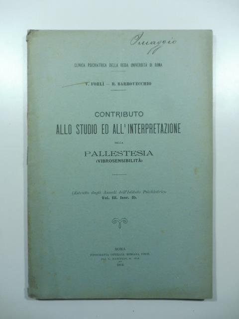 Contributo allo studio ed all'interpretazione della pallestesia (vibrosensibilita') - copertina