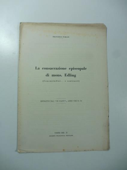 La consacrazione episcopale di Mons. Edling (Consuetudini e contrasti) - copertina