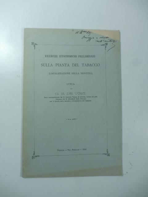 Ricerche istochimiche preliminari sulla pianta del tabacco (localizzazione della nicotina). Nota - copertina