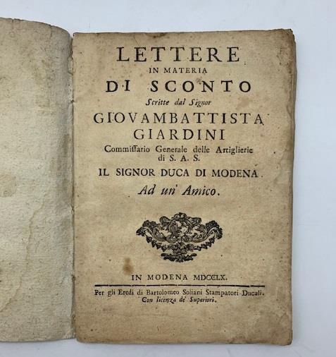 Lettere in materia di sconto scritte dal Signor ... ad un amico - copertina