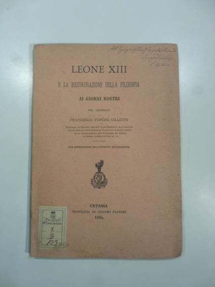 Leone XIII e la restaurazione della filosofia ai giorni nostri - copertina