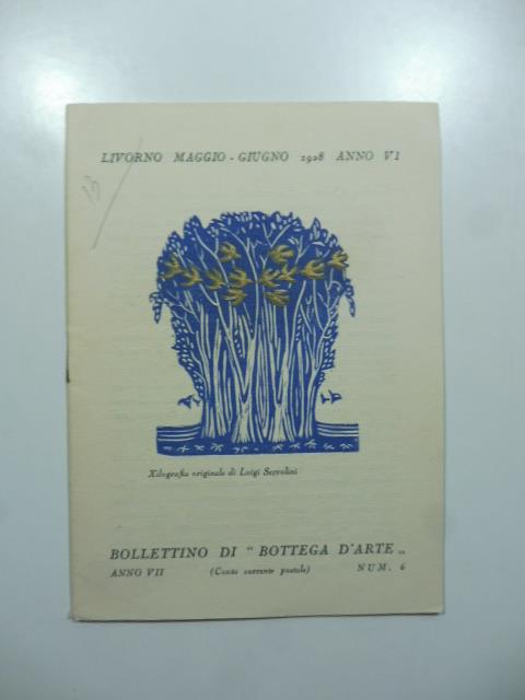 Bollettino di Bottega d'Arte, Livorno, num. 6, maggio-giugno 1928. Sandra Conti, Mario Menichetti - copertina