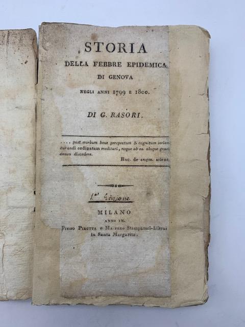 Storia della febbre epidemica di Genova negli anni 1799 e 1800 - copertina