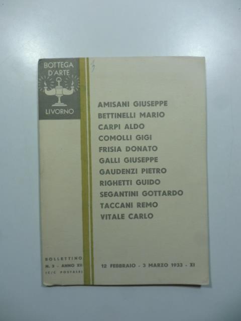 Bollettino di Bottega d'Arte, Livorno, num. 3, febbraio-marzo 1933. Mostra pittori milanesi. Catalogo - copertina