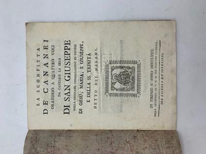 La sconfitta de' Cananei. Oratorio a quattro voci da cantarsi la sera di San Giuseppe nella Venerabil Congregazione ed Ospizio di Gesu', Maria e Giuseppe e della SS. Trinita' detto del Melani - copertina