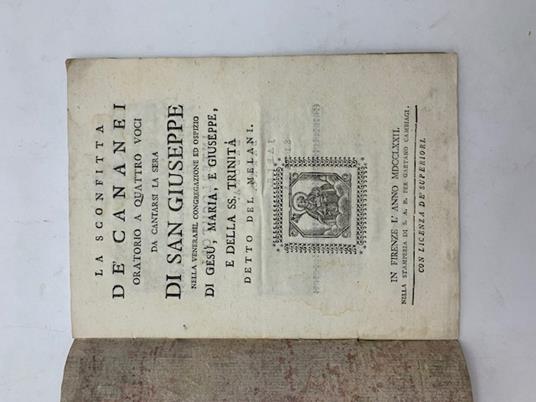 La sconfitta de' Cananei. Oratorio a quattro voci da cantarsi la sera di San Giuseppe nella Venerabil Congregazione ed Ospizio di Gesu', Maria e Giuseppe e della SS. Trinita' detto del Melani - copertina