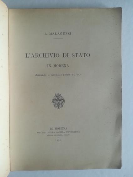 L' Archivio di Stato in Modena durante il triennio 1888-89-90 - copertina