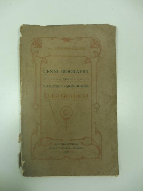 Cenni biografici sul canonico Monsignor Luigi Governa - copertina