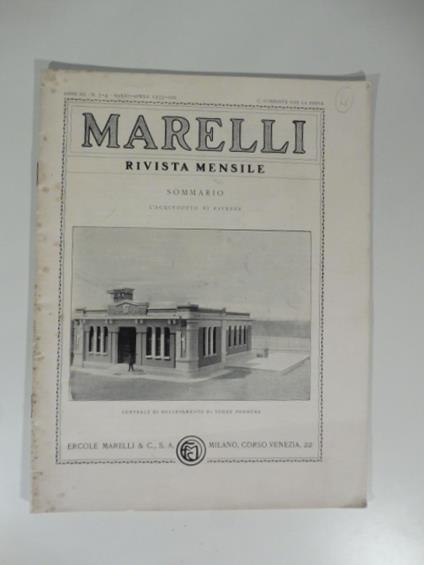 Marelli. Rivista mensile, num. 3-4, marzo-aprile 1935. L'acquedotto di Ravenna - copertina