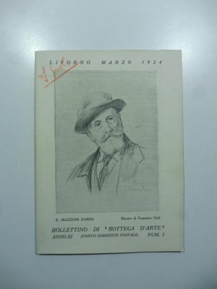 Bollettino di Bottega d'Arte, Livorno, num. 3, marzo 1924. Mostre di Francesco Gioli, Alimondo Ciampi, Umberto Prencipe, Luigi Surdi - copertina