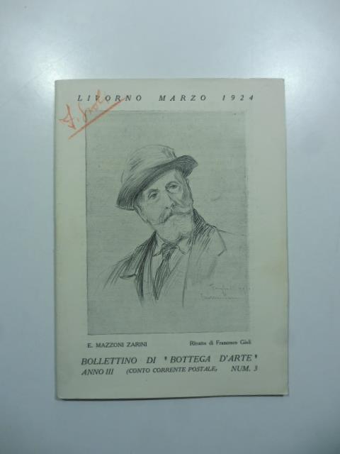 Bollettino di Bottega d'Arte, Livorno, num. 3, marzo 1924. Mostre di Francesco Gioli, Alimondo Ciampi, Umberto Prencipe, Luigi Surdi - copertina