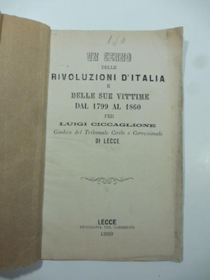 Un cenno delle rivoluzioni d'Italia e delle sue vittime dal 1799 al 1860 - copertina