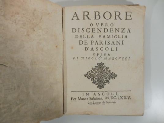 Arbore overo discendenza della famiglia de Parisani d'Ascoli - copertina